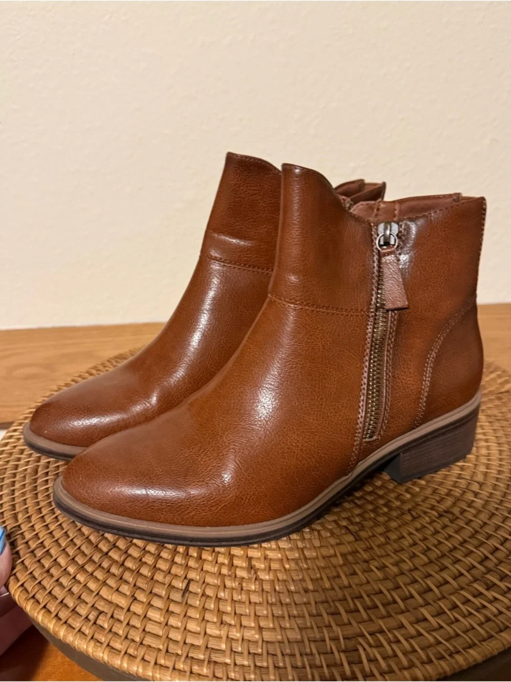 Women’s Tan  Brown Leather Ankle Boots‎ - Classic Side Zip